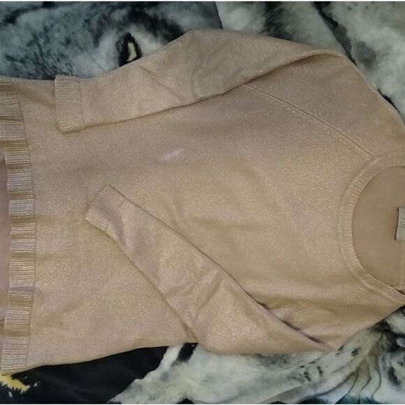 Via Delle Perle Sweater Women's Medium Virgin Wool Metallic Gold Tunic - Picture 2 of 12